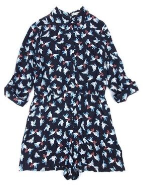ALICE + OLIVIA Love Dove Button Down Romper Twee Vintage Novelty Print Womens 12
